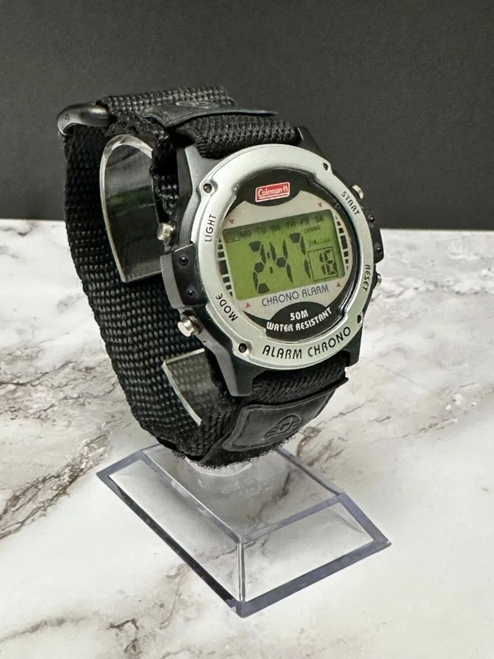 Coleman Digital Watch Mens 41mm Round Dial Black Nylon Strap New Battery
